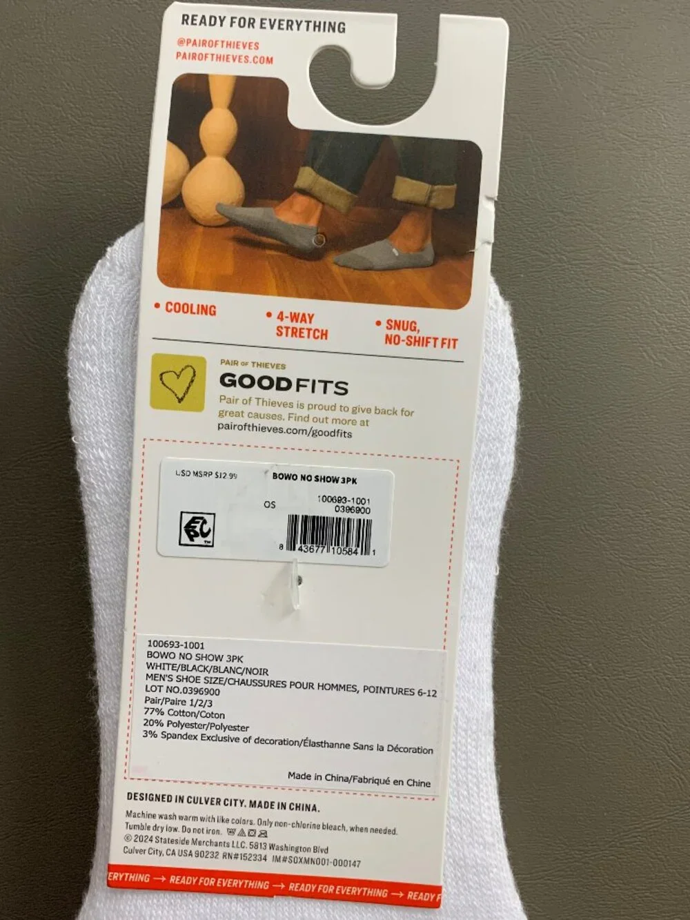 Pair of Thieves Men's Cushion Cotton Blend No-Show Socks, White 3-Pack, One Size